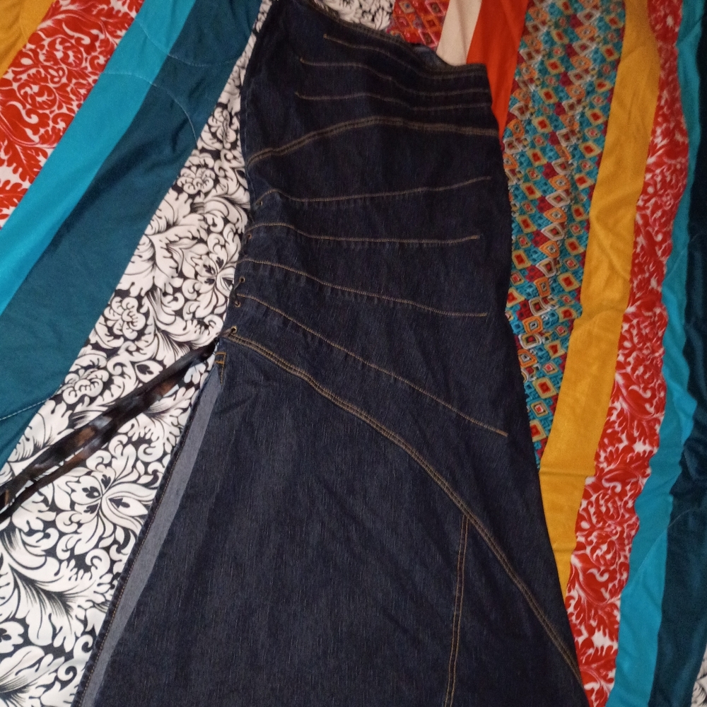 Y2K Bisou Dark Blue Denim Maxi Skirt Jeans Stretch 6 Lace Up Mermaid  M